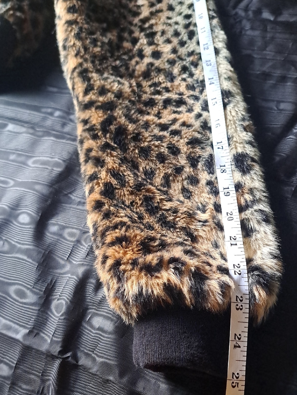 Skies Are Blue Leopard Print Faux Fur Bomber Jacket - Brown/Tan/Black - Picture 10 of 12
